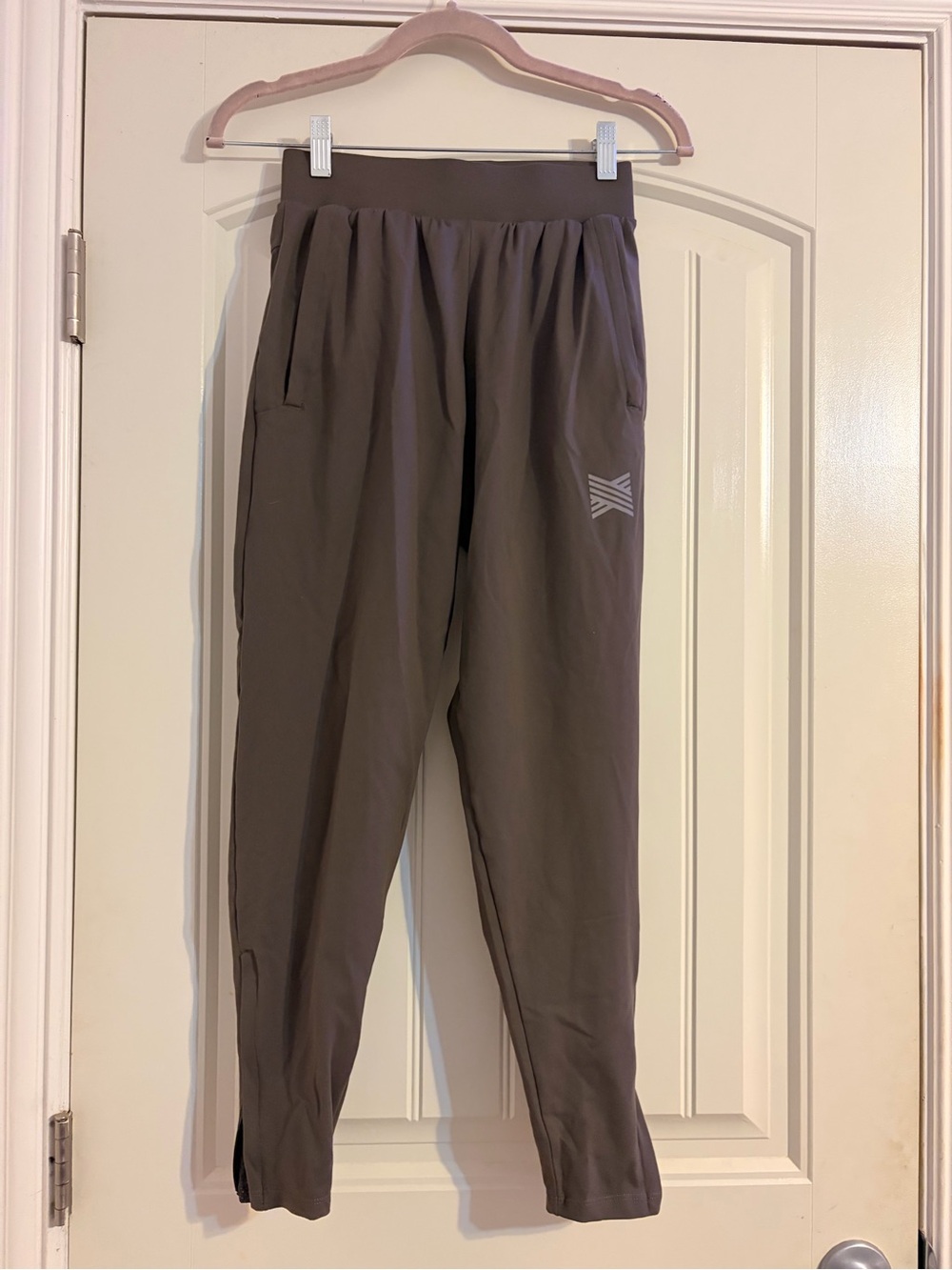 Athletic Taupe Track Pants with Reflective Logo